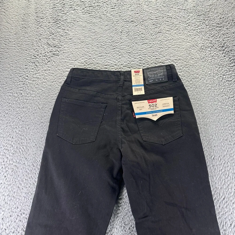 Levi's 502 Jeans Boys 12 Husky Black Cotton Denim Tapered Leg Stretch